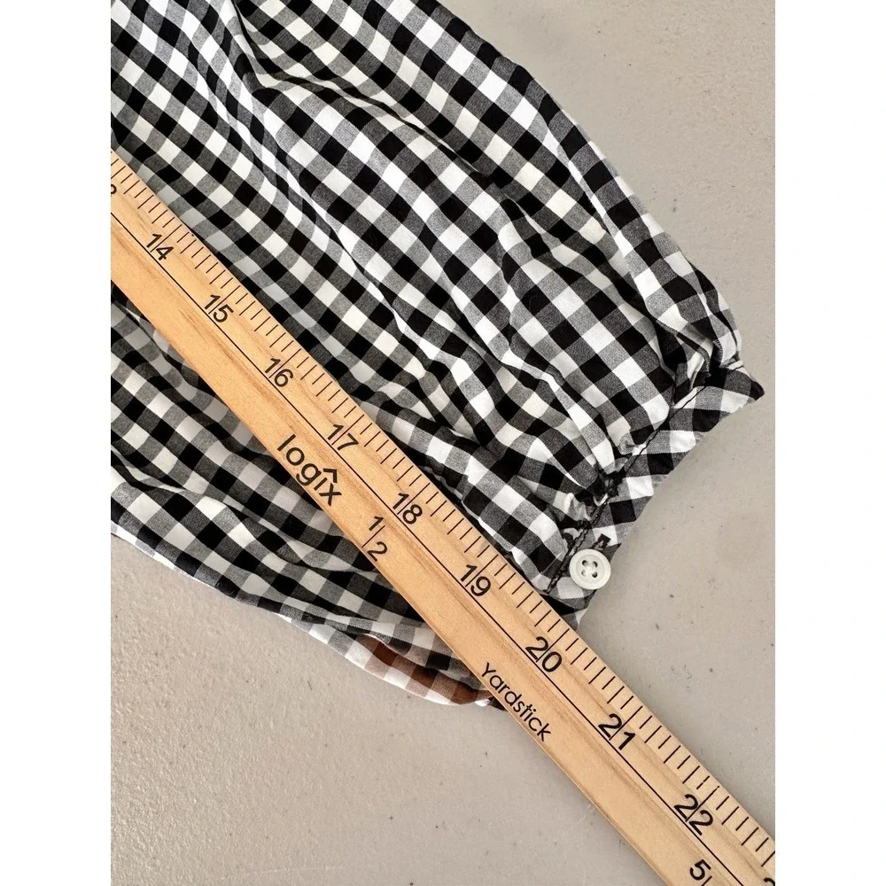 Madewell Embroidered Gingham Top Tassel Tie Peasant Puff Sleeve Plaid SZ Med